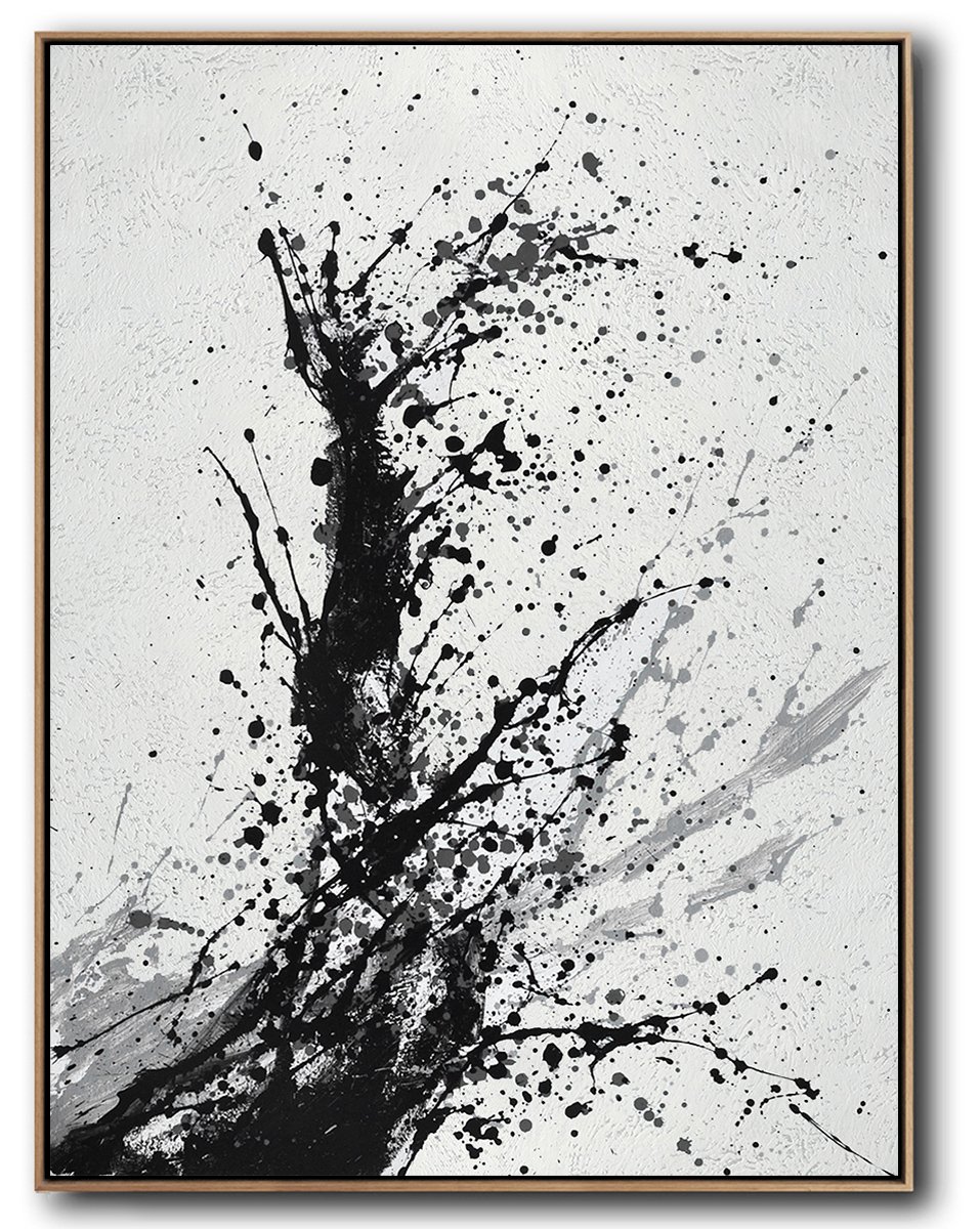 Hand-Painted Black, White, Grey, Minimalist Painting On Canvas, Drip Painting - Original Abstract Art Suit Extra Large